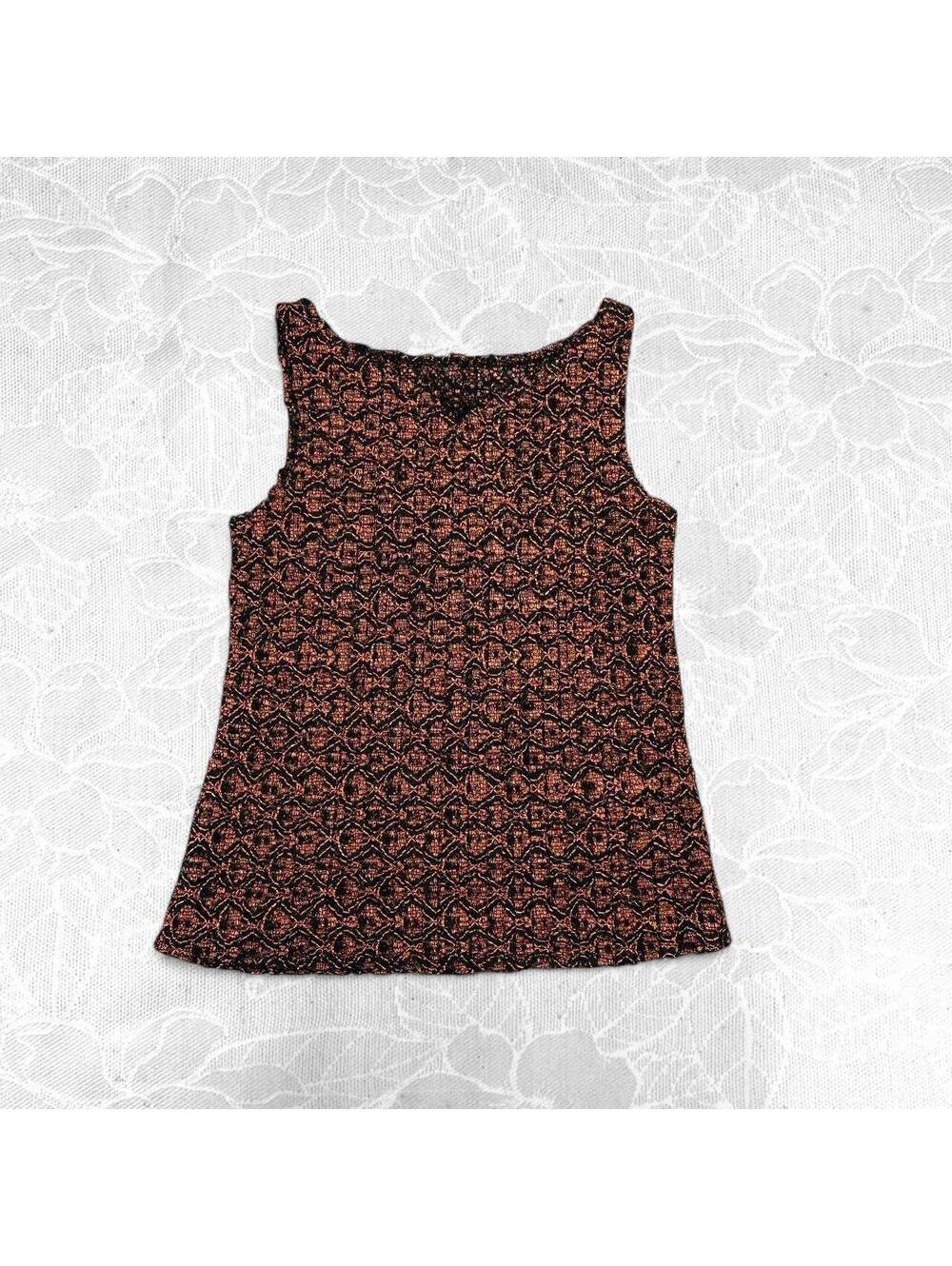 Vintage Black and Orange Textured Sleeveless Tank Top